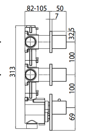 Скрытая часть для термостата HighFlow на 3 потребителя (установка вертикально/горизонтально) Bossini Outlets Z030203000